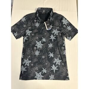 Travis Mathew Trek Tide Polo Shirt Floral Mens Small Black Golf Performance NEW